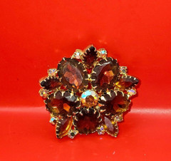 Topaz Amber Brown Layered Rhinestone Vintage Brooch Pin Juliana Style Sawtooth