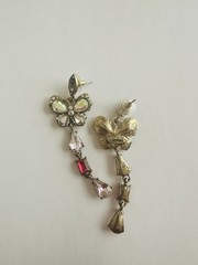 Vintage Stamped Butterfly Crystal Earrings Retro Dangle Jewelry