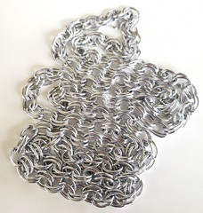 Vintage Silver Tone Aluminum Double Cable Link Chain Necklace 50″ Clasp Less
