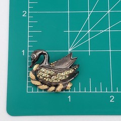 925 Swan Brooch 1.25in Rhodium Plate Sterling Silver Peridot Onyx Figural Estate