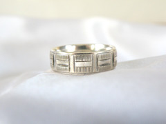 Vintage Sterling Silver 925 Art Deco Design Diamond Cut Wedding Band Ring Size 9
