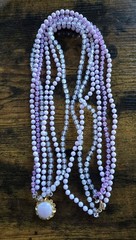 1960s 3 Stranded Handmade Purple Beaded Necklace Long Acrylic Beads Vintage