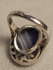 Vintage Sterling Silver Blue Striped Agate Stone Ring Size – US 7 -UK 0
