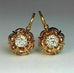 Vintage Art Deco Style 1.5Ct Diamond Drop-Dangle Engagement 14K Gold FN Earrings
