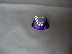 Vtg Samuel Huang Designer Cloisonne Fan Cobalt Blue Enamel Gold Tone Scarf Clip