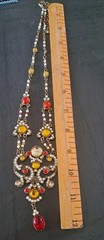 VINTAGE NECKLACE WITH FAUX PEARLS ,CITRINE , CRYSTALS ,RUBIES – 13″ LONG-PRETTY!