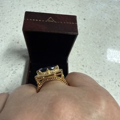 Antique Vintage Art Deco 3.20 Ct Blue Sapphire Promise Ring 14K Yellow Gold Over