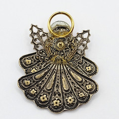 Angel Double Skirt Rhinestone Filled Filigree Wings Gold Tone Pin Lapel Family