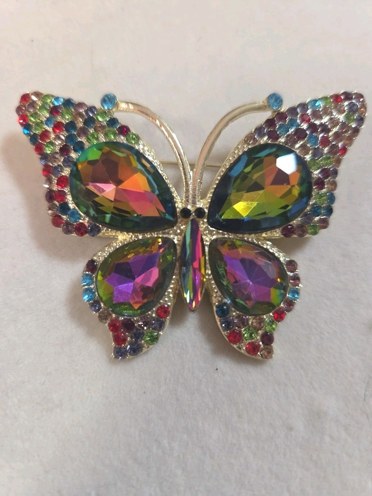 Beautiful Multicolor Vintage Inspired Rhinestone Butterfly Brooch
