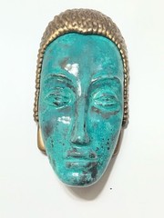 Vintage Signed ART DECO 89 #B067 Enameled Turquoise Colored Head Pin Brooch