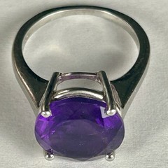 Vintage Sterling Silver Brilliant Round Cut Amethyst Ring. Size 5.50+.