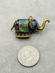 Vintage Cloisonne Elephant Charm Pendant Trunk Up Good Luck Chinese Enamel
