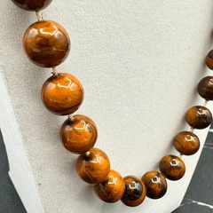 Vintage Lucite Resin Marble Swirl Necklace Chunky Faux Amber Strand Retro 70s