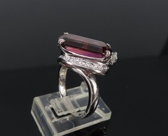 Unique 6.19ct Natural Rubellite 0.23ct Diamond Platinum Free Form Ring Size 5.5