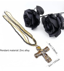 Vintage Retro Gothic Bohemian Cross Pendant Multi-Layered Beaded Chain Necklace