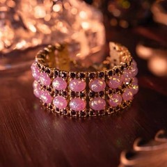 Vintage Pink Opal Necklace Earrings Bracelet Set Gold Tone Statement Jewelry