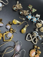 Vintage Earrings Lot 17 Pairs Avon Cameo Heart Dangle Rose Bird Mixed Styles