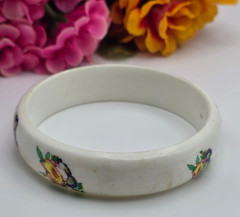 Vintage White Floral Lucite Bangle Bracelet 8 In Retro Cottagecore 17mm Wide