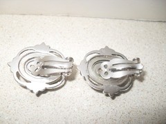Vintage Whiting & Davis Co. Silver Tone Hematite Oval Clip On Earrings Classic