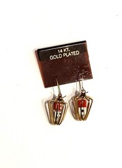 Vintage Caged Dice Dangle Earrings 14K Gold Plated 1.25” NOS