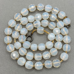 Vintage Opaline Opalite Beaded Necklace Faceted Art Glass Hand Knotted 18″
