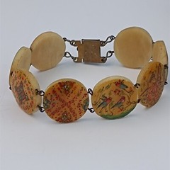 Vintage Round Storyteller Bracelet Middle Eastern Painted Folk Art Birds Figures