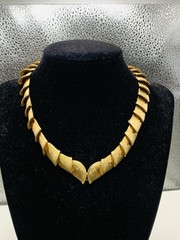 Vintage Brushed Gold Tone Leaf Snake Link Collar Bib Greek Goddess 16” Necklace