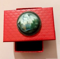 Vintage Russian Hand Painted Finift Enamel Landscape Miniature Brooch 1960-70s