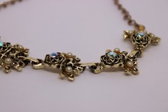 Vtg Gold Tone AB Rhinestone Cluster Choker Necklace 15″ 1950s 1960s Unsigned