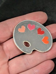 Vintage Hallmark 1984 Heart Paint Palate Pin Brooch Acrylic Pink Silver