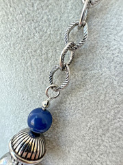 y2k 1990 2000s Modernist chunky Jewelry VTG Blue Silver textured metal necklace