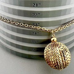 Vintage Ball Necklace Perforated Sphere Pendant Multi Strand Chain Gold Tone 23”