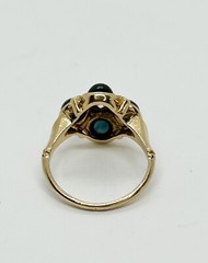 Antique Ring Blue-Green Tourmaline & Diamond 14k Yellow Gold Size 4.5