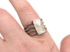 Vintage Sterling Silver 925 Rectangle Moonstone Textured Split Band Ring sz 9