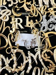 100 Vintage INITIAL Letter Brooch Pins Lot 35 Signed Trifari Sarah Anne Klein