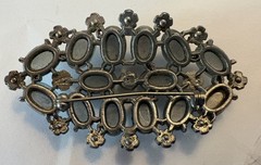 Vintage Moonglow Glass Cabochon Brooch Silver Tone Rhinestone Unsigned 1930s