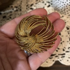 Vintage MONET signed gold tone textured massive designer brooch