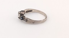 Vintage Sterling Silver Ring Oval Glass Dark Marquise Side Stones Size 8.25