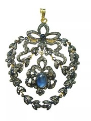 3.03ct Rose Cut Diamond 925 Sterling Silver Sapphire Victorian Look Pendent