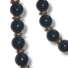 Vintage Black Bead Necklace Gold Spacers Long 28in Plastic Screw Clasp