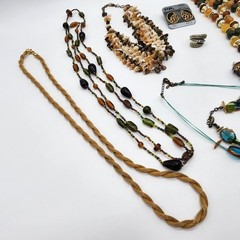 Vintage Costume Jewelry Lot Earth Tone Boho Necklaces Earrings Shell Mixed