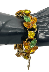 VTG Juliana D&E Fall Autumn color Rhinestone 5 link bracelet safety chain 7″