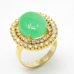 NYJEWEL 14K Yellow Gold Large Jade & Diamond Ring