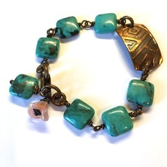 Vintage Southwestern Style Faux Copper & Turquoise Bracelet