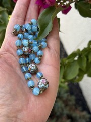 Antique Venetian Murano Wedding Cake Blue Opalescent Glass Beaded Necklace