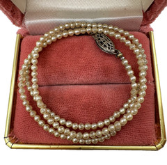 ANTIQUE FAB OLD VINTAGE NECKLACE FAUX SEED PEARLS STERLING SILVER CLASP 15.5’’