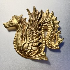 MMA Dragon Brooch Pin Pendant Gold Tone Vintage 1970s Signed Sea Serpent