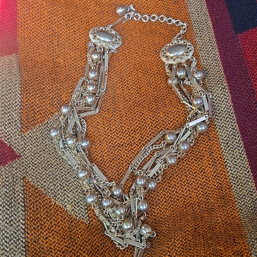 Gold Tone Metal Cable Link Charm Bracelet, Hook Closure, Oval Dangles