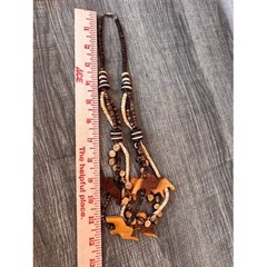 Vintage 70s Wooden Elephant Necklace Multi Strand Coconut Shell Bead Boho Brown