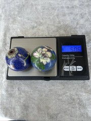 Lot Of 2 Vintage Large Chinese Cloisonne Enamel Focal Bead with Flowers 1 1/2”